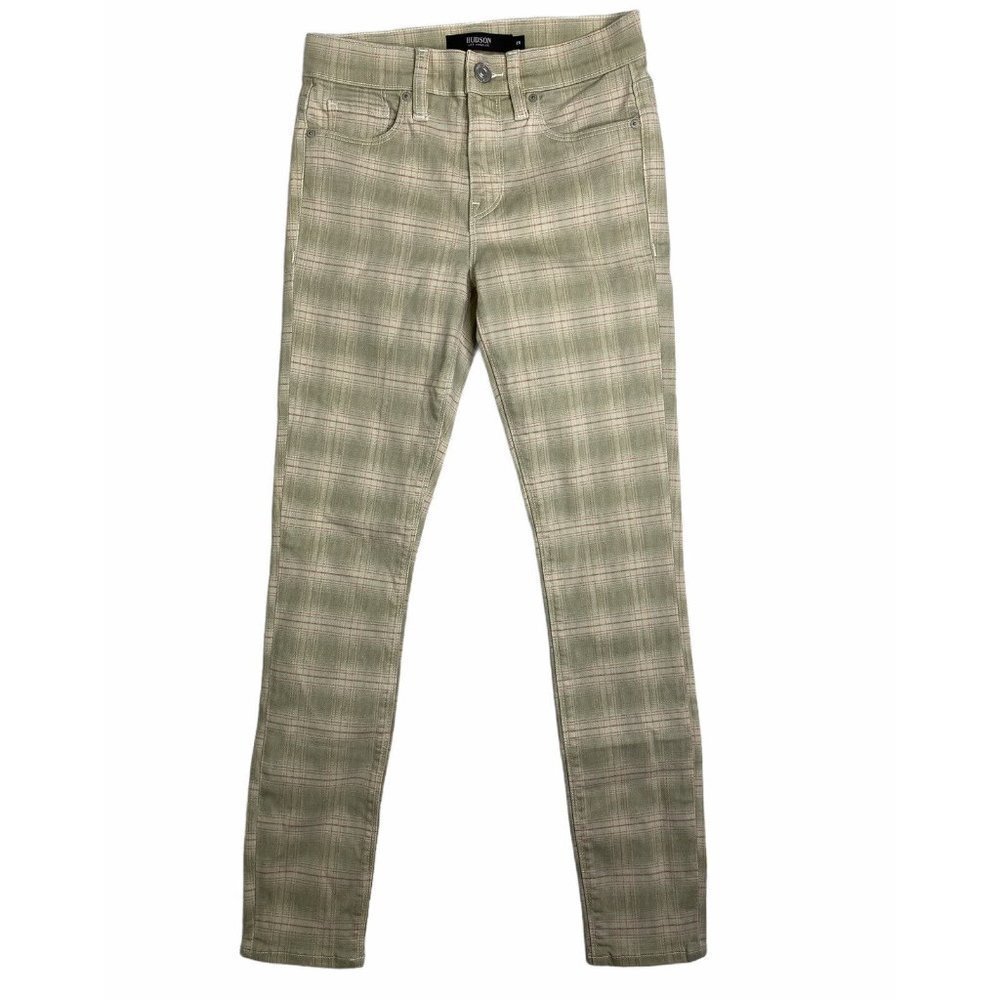 Hudson Womens Multicolor Flat Front Mid Rise Check Stretch Skinny Jeans Size 25